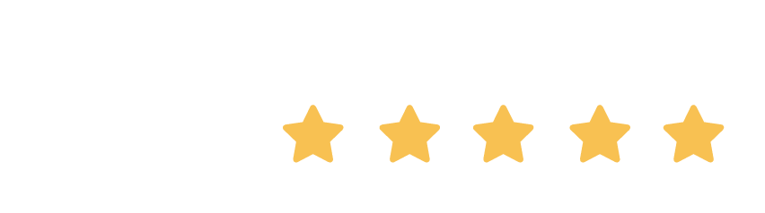 5.0 rating with five yellow stars on a transparent background.