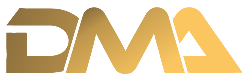 Gold gradient DMA logo on a transparent background.