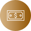 Gold circle icon with a white outline of a dollar bill in the center.