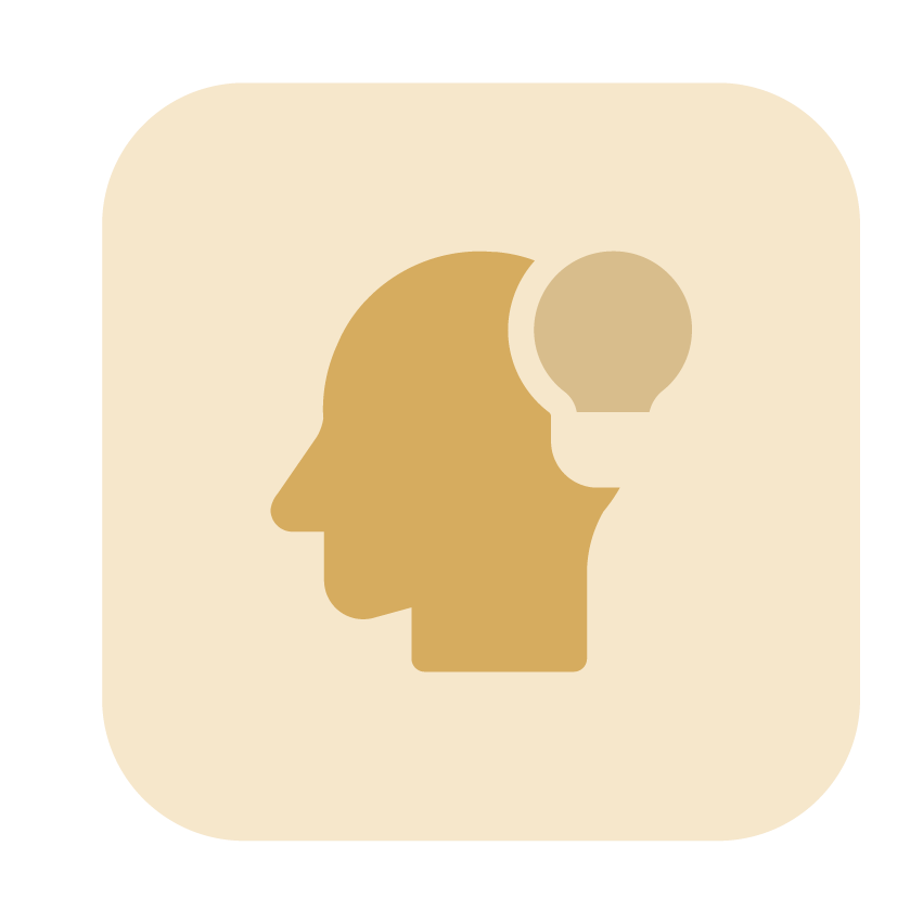 Icon of a human head with a light bulb inside, symbolizing an idea or thinking.