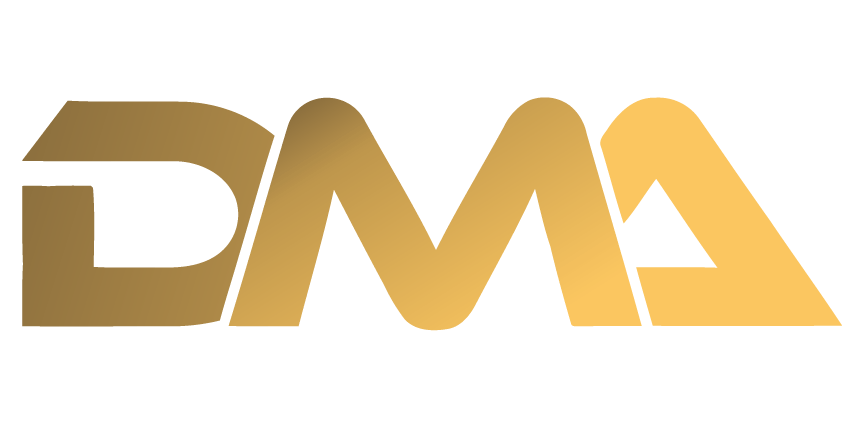 Gold gradient DMA logo on a transparent background.