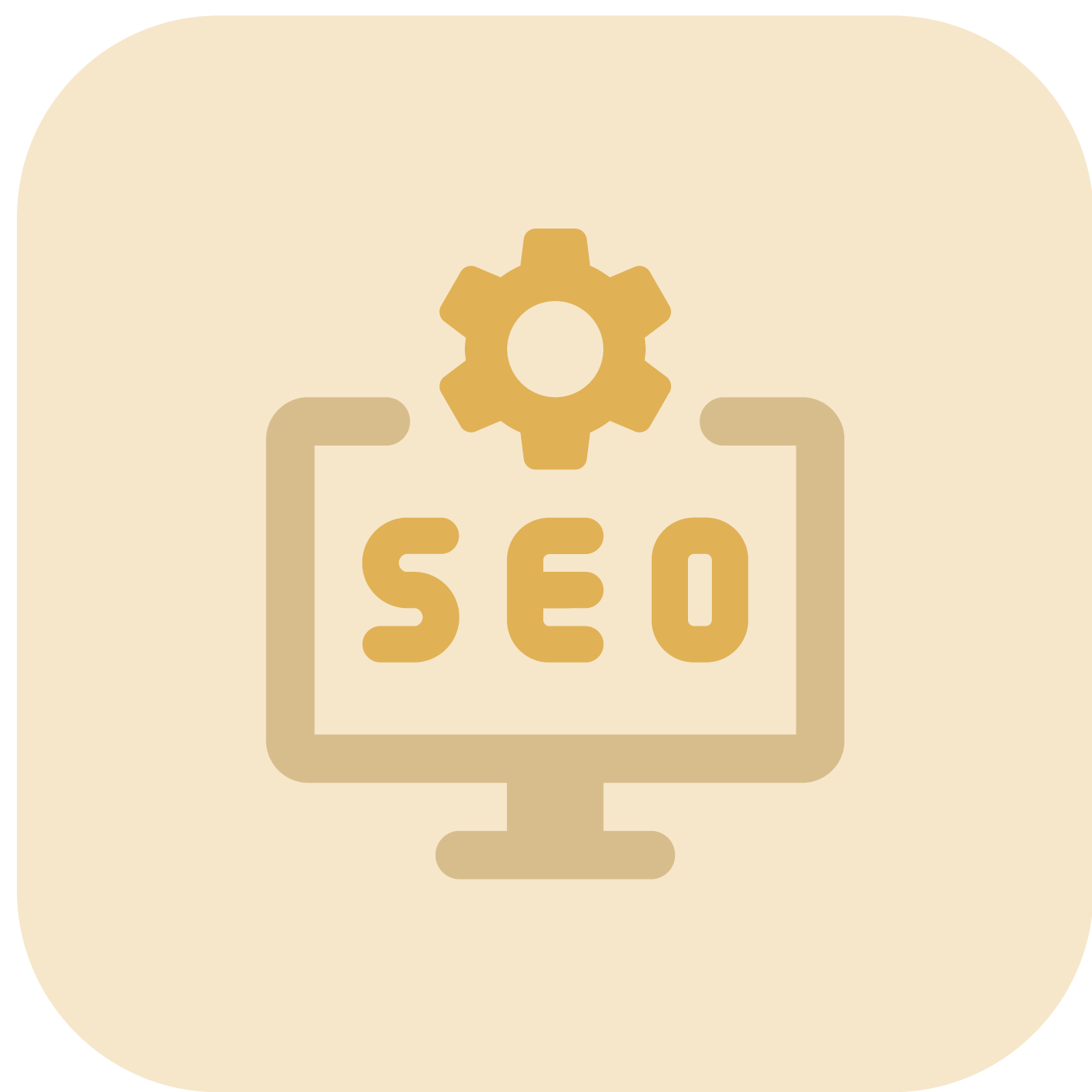 Icon of a computer monitor displaying the word SEO with a gear above it.