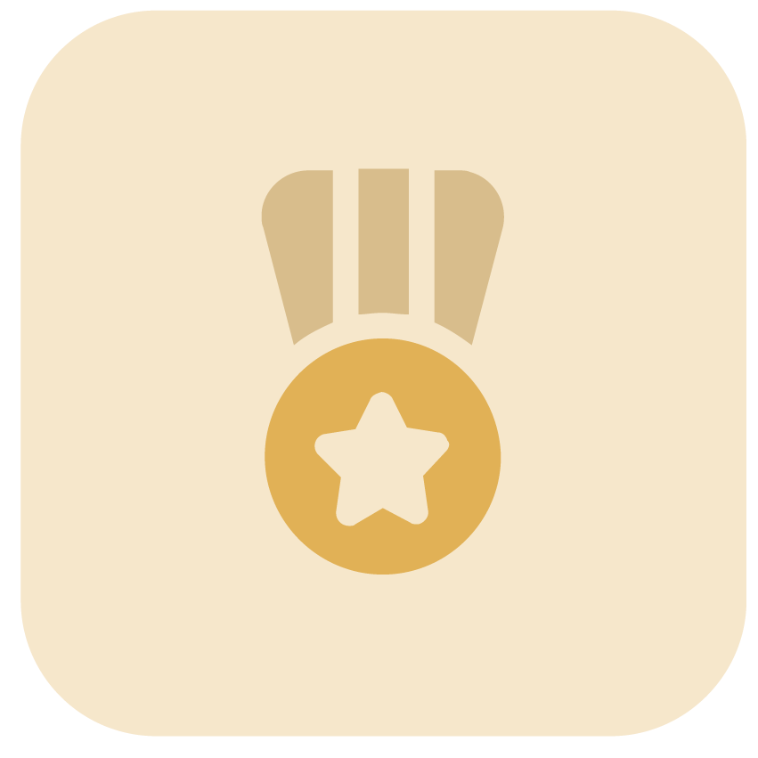 Gold medal with a star in the center on a beige background.