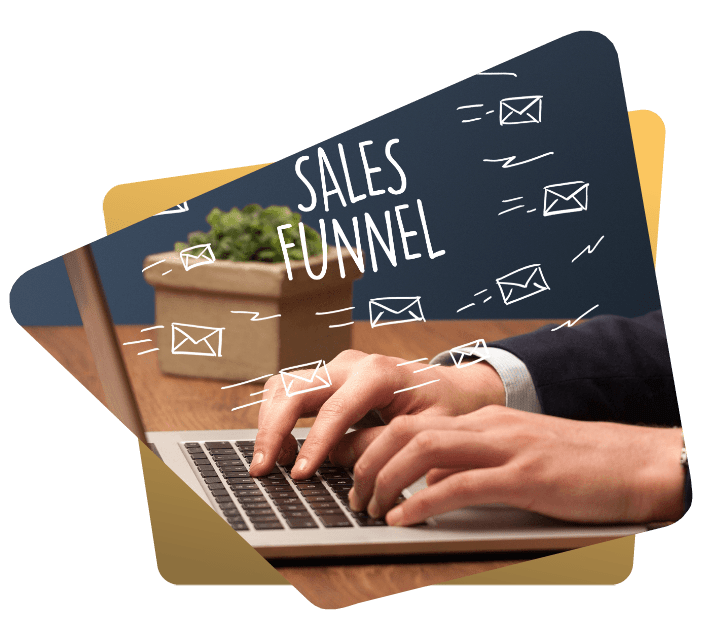 Illustration of a sales funnel agency concept with leads moving from awareness to conversion.