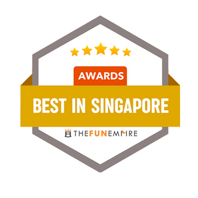 Badge with stars reading Awards: Best in Singapore, The Fun Empire.