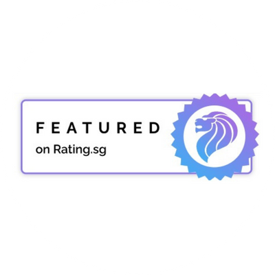Badge with Featured on Rating.sg and a purple lion head emblem on the right.