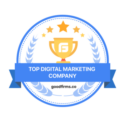 Blue and gold badge labeled Top Digital Marketing Company by goodfirms.co.