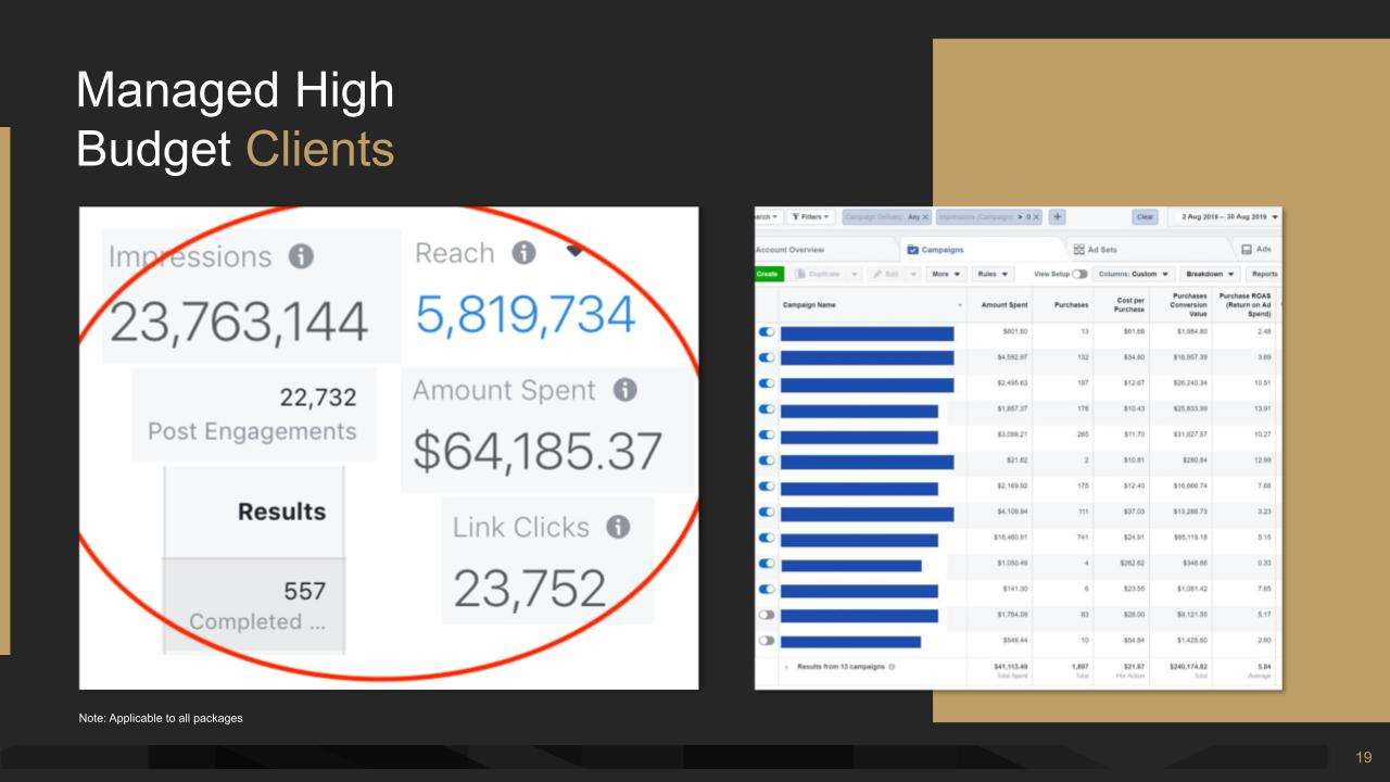 DMA social media ads results kit slide highlighting leads generated.
