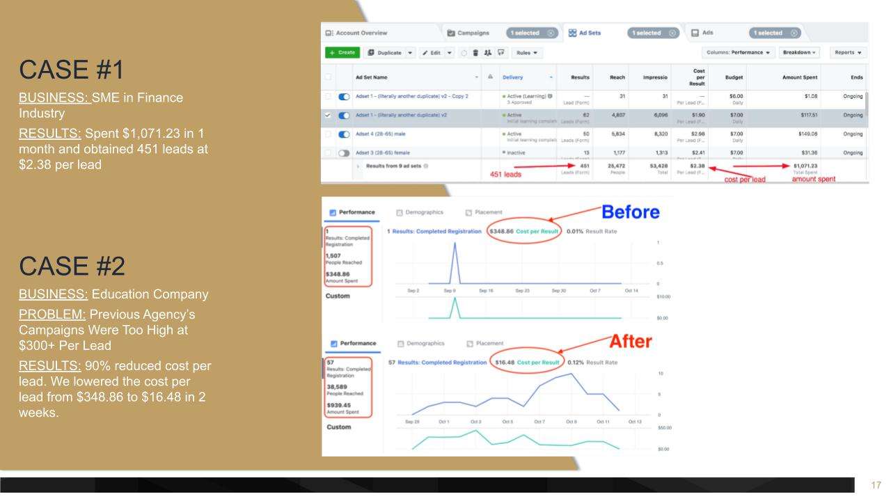 DMA social media ads results kit slide showing campaign performance.